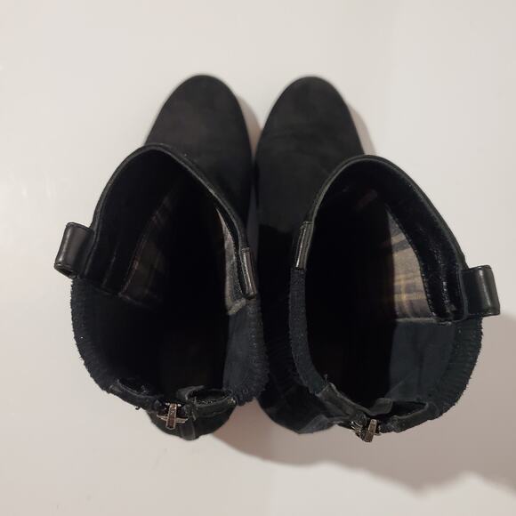 Aquatalia Black Suede Leather Wedge Zip Ankle Boots Womens Size 6 Ribbed Comfort - Picture 8 of 12